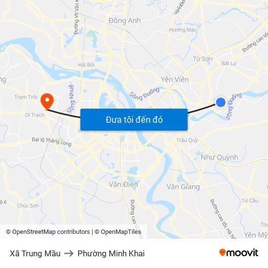 Xã Trung Mầu to Phường Minh Khai map