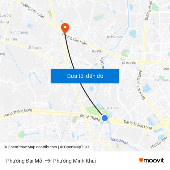 Phường Đại Mỗ to Phường Minh Khai map