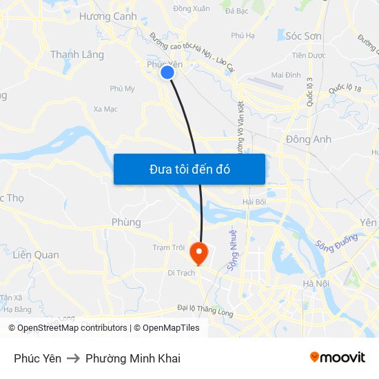 Phúc Yên to Phường Minh Khai map