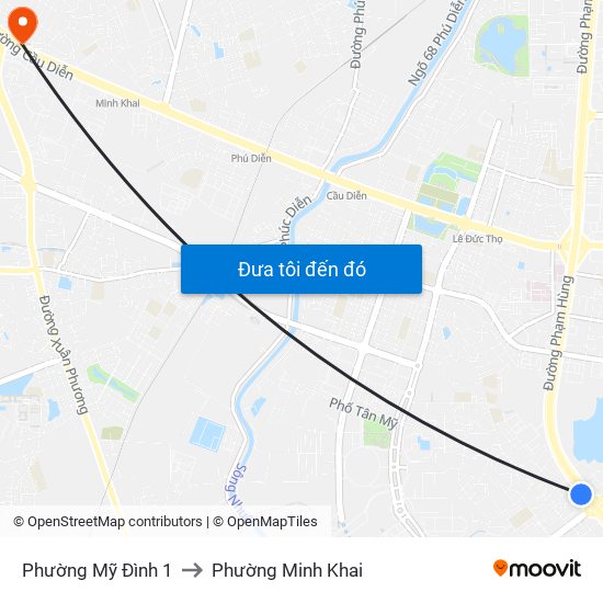 Phường Mỹ Đình 1 to Phường Minh Khai map