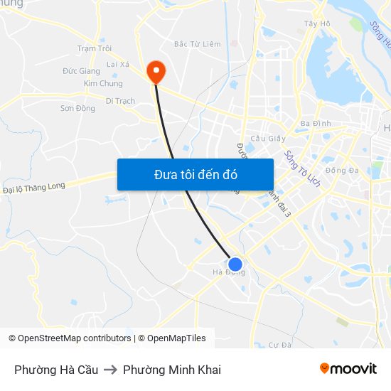 Phường Hà Cầu to Phường Minh Khai map