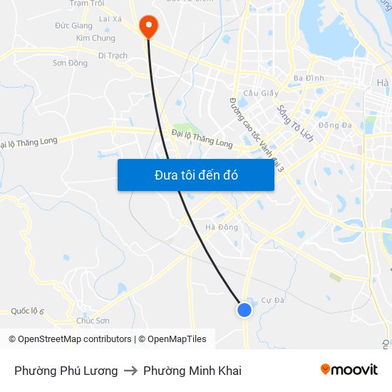 Phường Phú Lương to Phường Minh Khai map