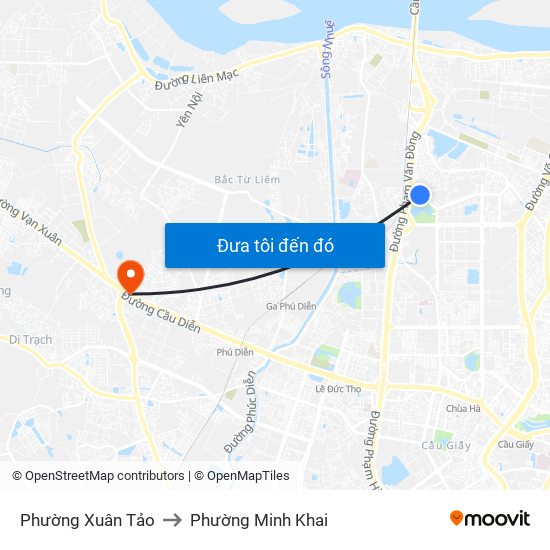 Phường Xuân Tảo to Phường Minh Khai map