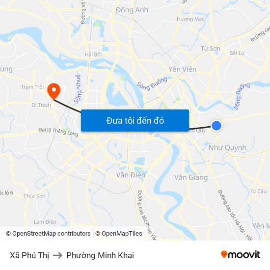 Xã Phú Thị to Phường Minh Khai map