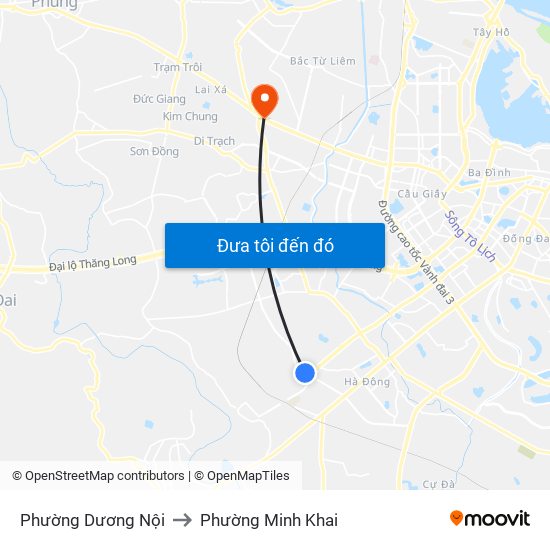 Phường Dương Nội to Phường Minh Khai map