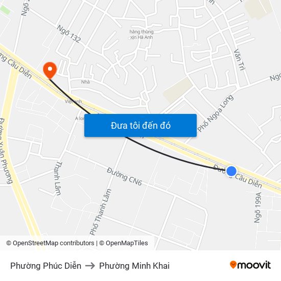 Phường Phúc Diễn to Phường Minh Khai map