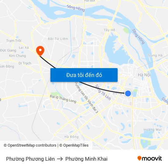 Phường Phương Liên to Phường Minh Khai map
