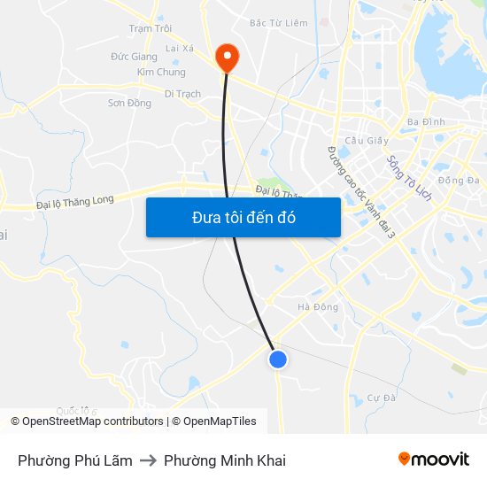 Phường Phú Lãm to Phường Minh Khai map