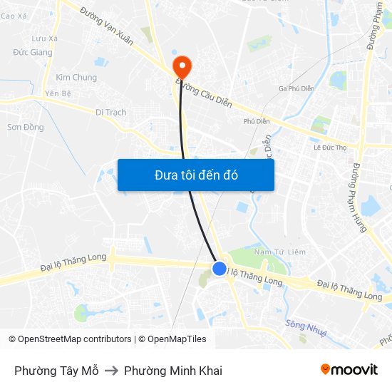 Phường Tây Mỗ to Phường Minh Khai map