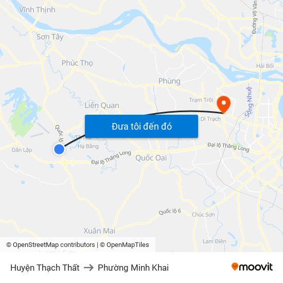 Huyện Thạch Thất to Phường Minh Khai map