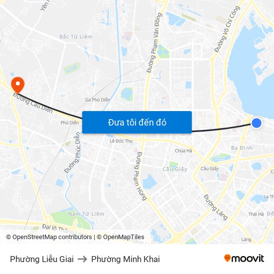 Phường Liễu Giai to Phường Minh Khai map