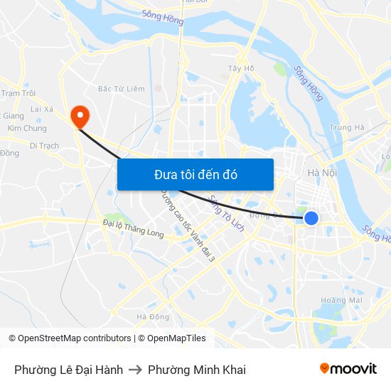 Phường Lê Đại Hành to Phường Minh Khai map