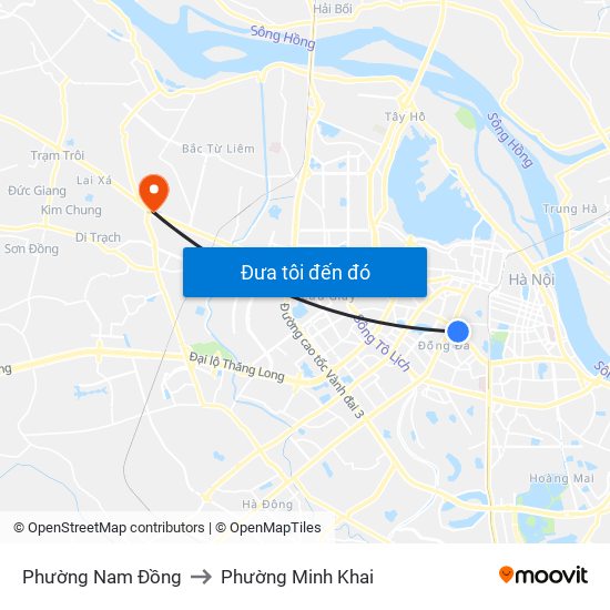Phường Nam Đồng to Phường Minh Khai map