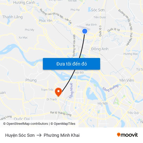 Huyện Sóc Sơn to Phường Minh Khai map