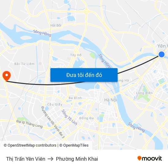 Thị Trấn Yên Viên to Phường Minh Khai map