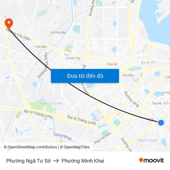 Phường Ngã Tư Sở to Phường Minh Khai map