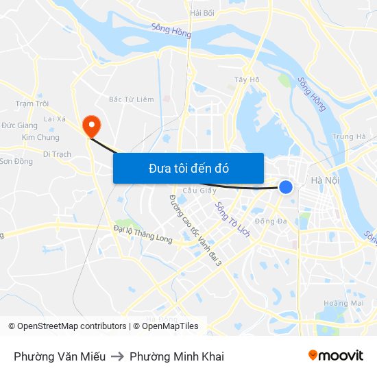 Phường Văn Miếu to Phường Minh Khai map