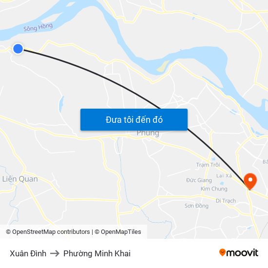 Xuân Đình to Phường Minh Khai map