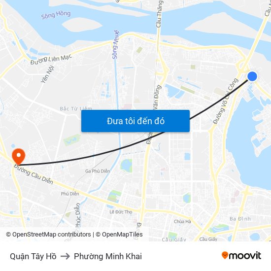 Quận Tây Hồ to Phường Minh Khai map