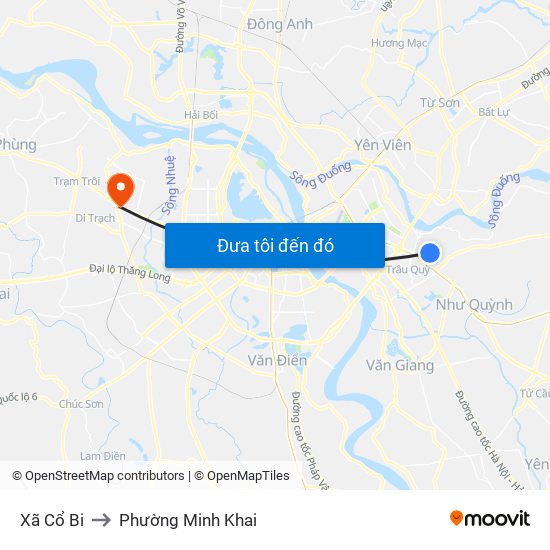 Xã Cổ Bi to Phường Minh Khai map