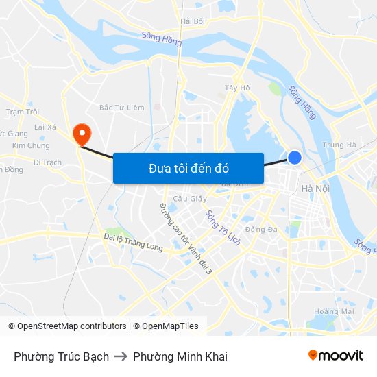 Phường Trúc Bạch to Phường Minh Khai map