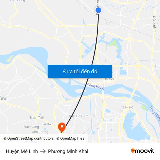 Huyện Mê Linh to Phường Minh Khai map