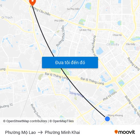 Phường Mộ Lao to Phường Minh Khai map