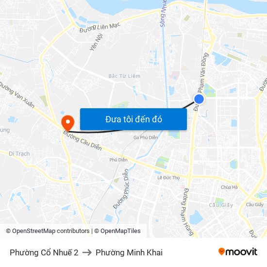 Phường Cổ Nhuế 2 to Phường Minh Khai map