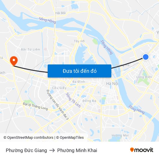 Phường Đức Giang to Phường Minh Khai map