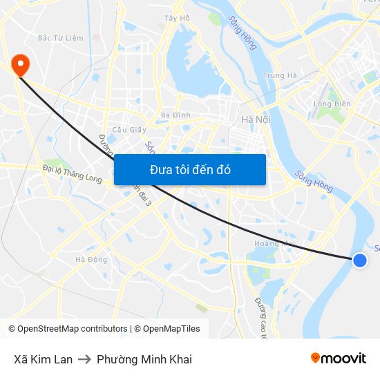 Xã Kim Lan to Phường Minh Khai map