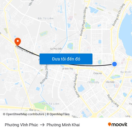 Phường Vĩnh Phúc to Phường Minh Khai map