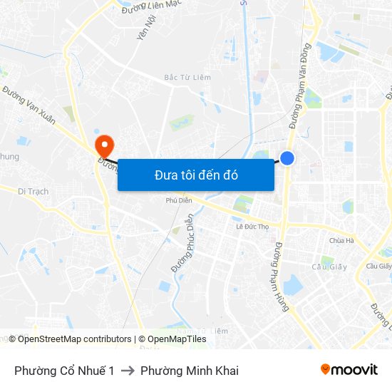 Phường Cổ Nhuế 1 to Phường Minh Khai map