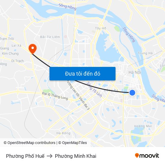 Phường Phố Huế to Phường Minh Khai map