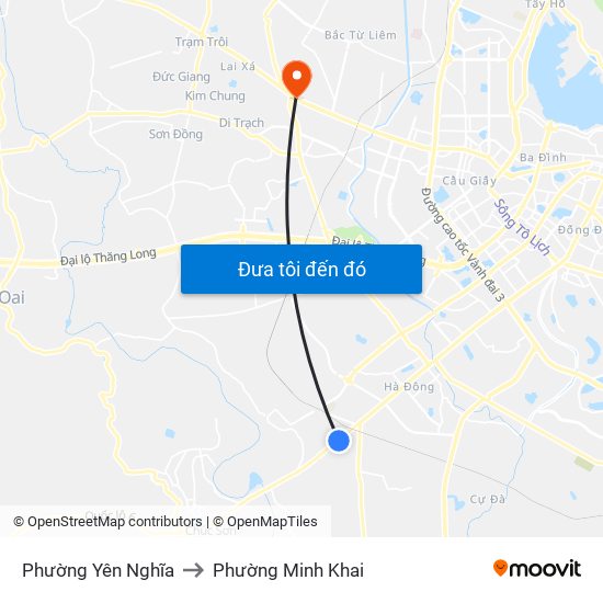 Phường Yên Nghĩa to Phường Minh Khai map