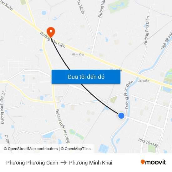 Phường Phương Canh to Phường Minh Khai map