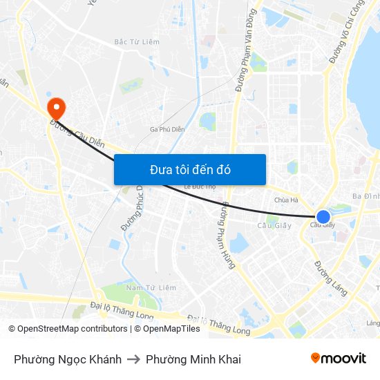 Phường Ngọc Khánh to Phường Minh Khai map