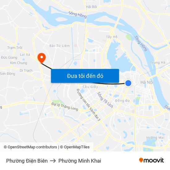 Phường Điện Biên to Phường Minh Khai map