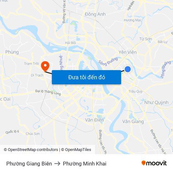 Phường Giang Biên to Phường Minh Khai map