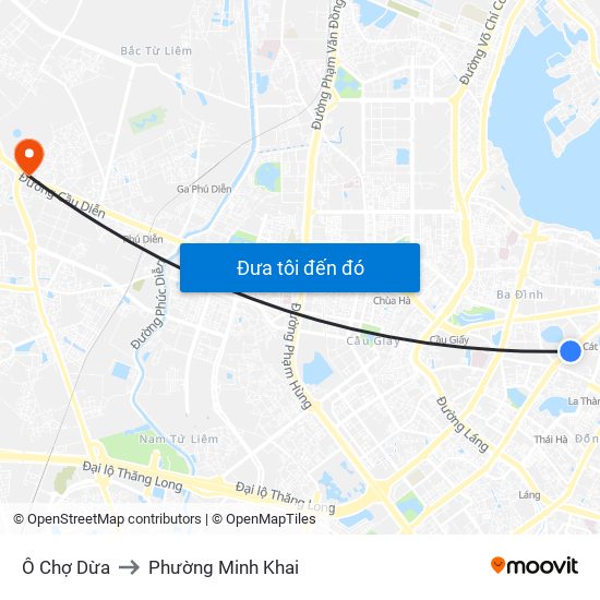Ô Chợ Dừa to Phường Minh Khai map