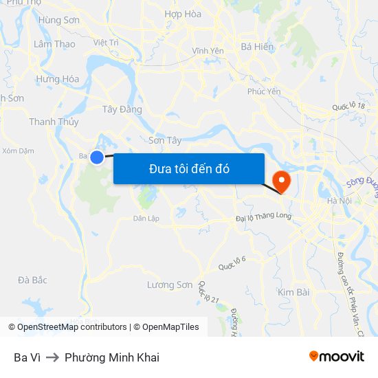 Ba Vì to Phường Minh Khai map