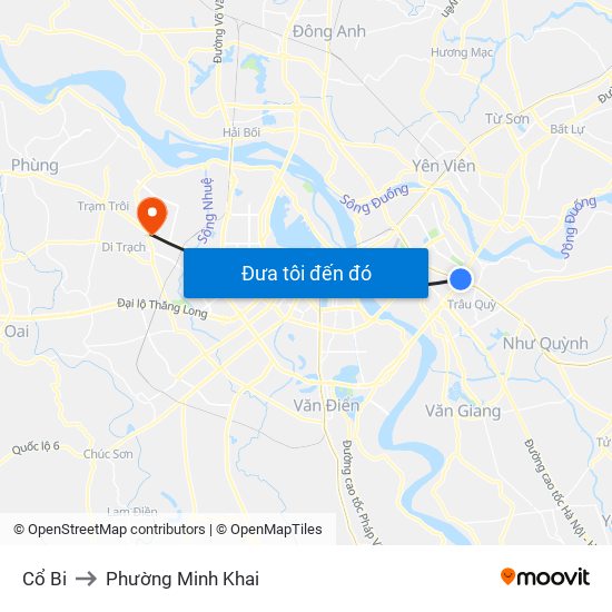Cổ Bi to Phường Minh Khai map