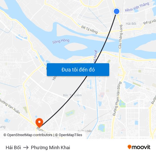 Hải Bối to Phường Minh Khai map