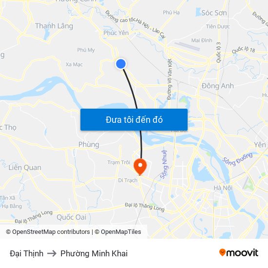 Đại Thịnh to Phường Minh Khai map