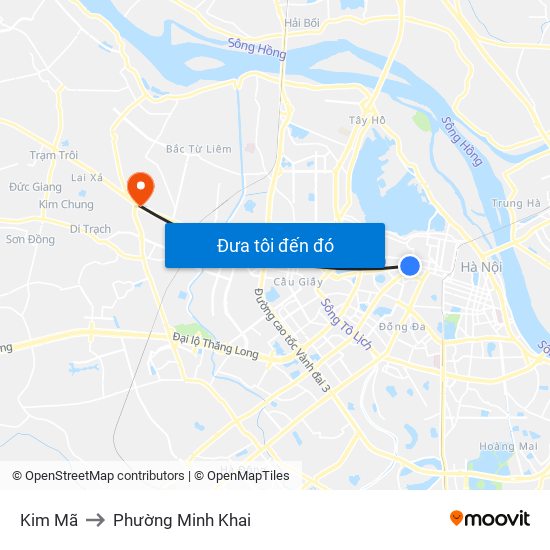 Kim Mã to Phường Minh Khai map