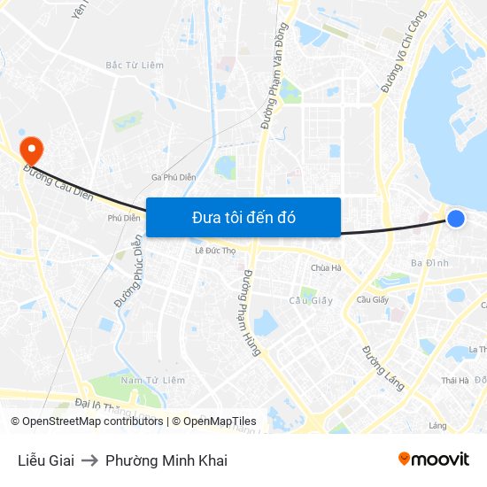 Liễu Giai to Phường Minh Khai map