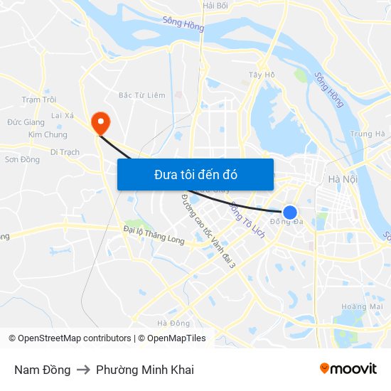 Nam Đồng to Phường Minh Khai map