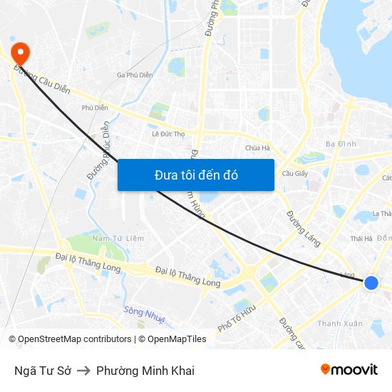 Ngã Tư Sở to Phường Minh Khai map