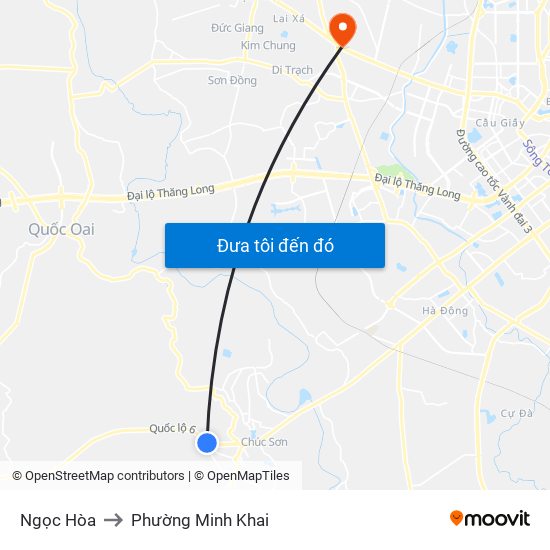 Ngọc Hòa to Phường Minh Khai map