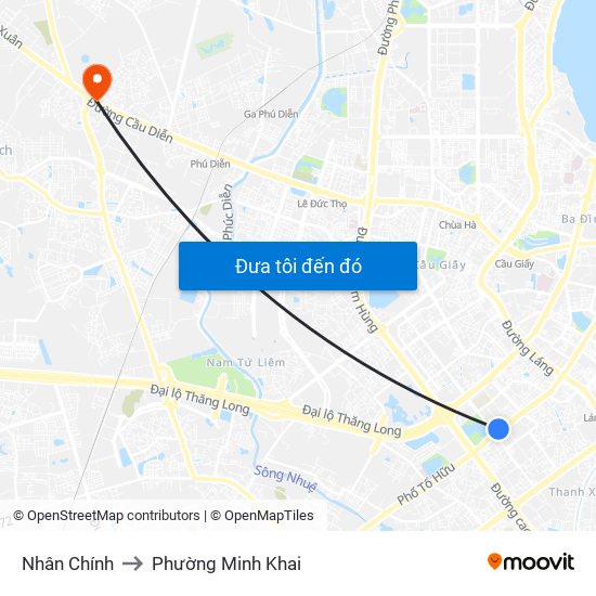 Nhân Chính to Phường Minh Khai map