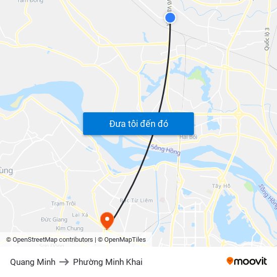 Quang Minh to Phường Minh Khai map